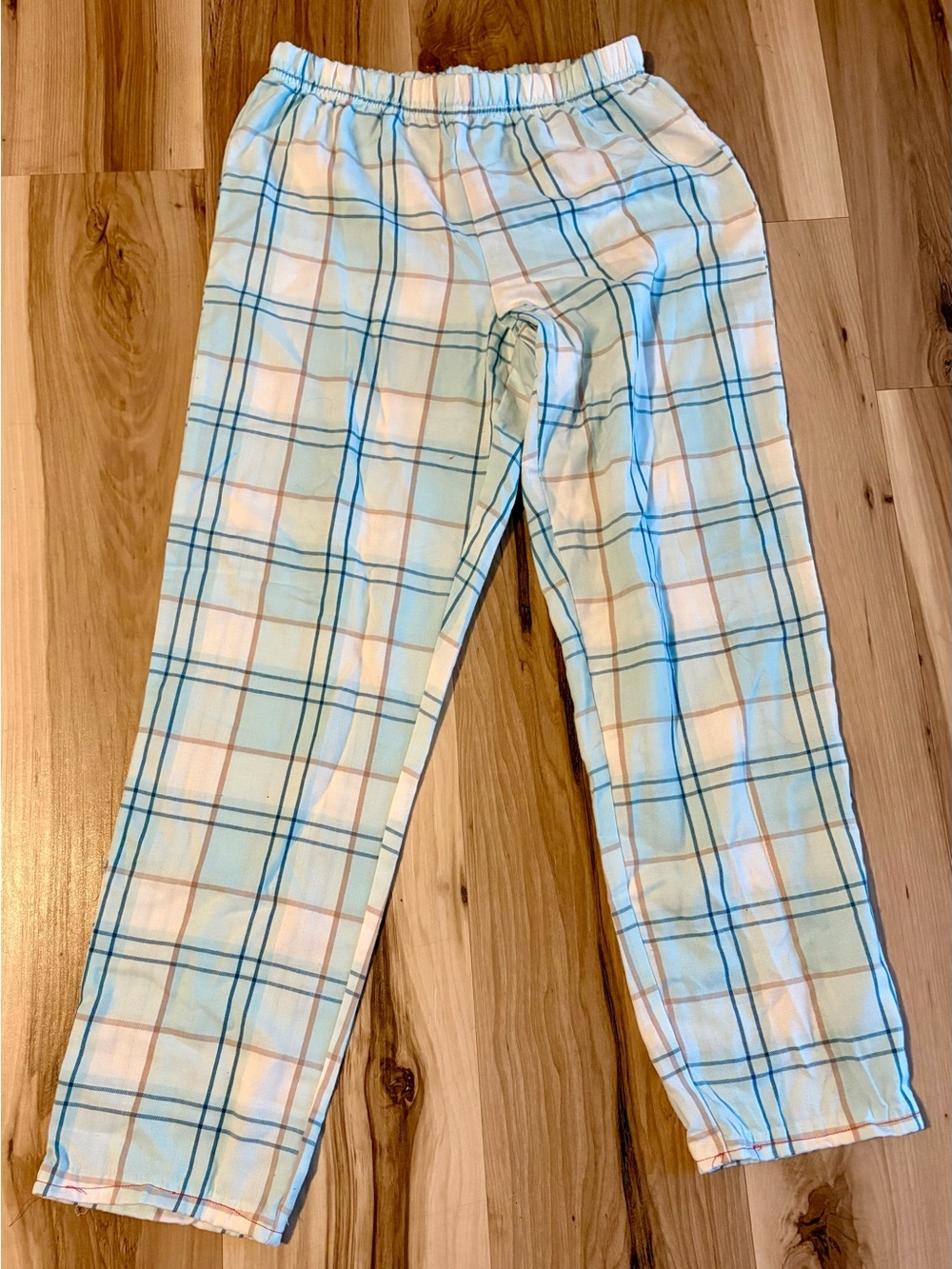 Light Blue Plaid Kids pants with Elastic Waist